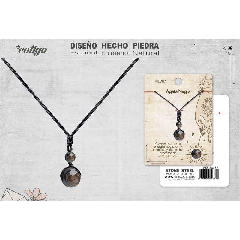 Colgante Agata Negra De Bola 14 mm